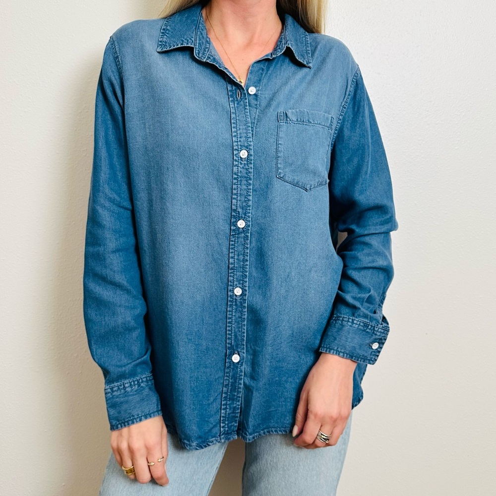 New Lola River Harper Classic Casual Blue Denim Button Down Chambray Shirt